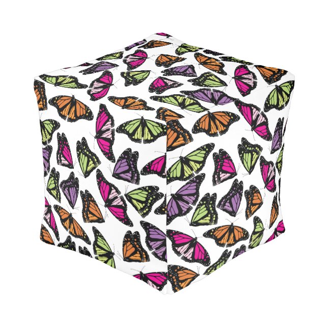 Colorful Butterflies Pattern Pouf (Angled Back)