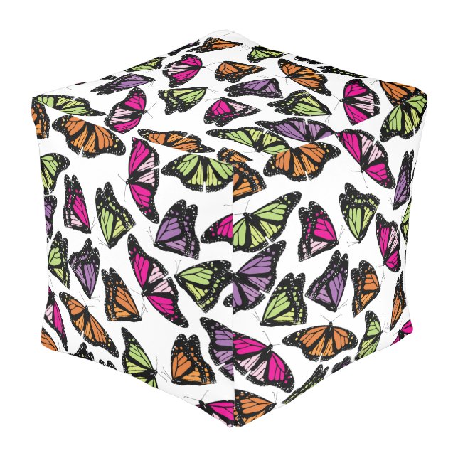 Colorful Butterflies Pattern Pouf (Angled Back)
