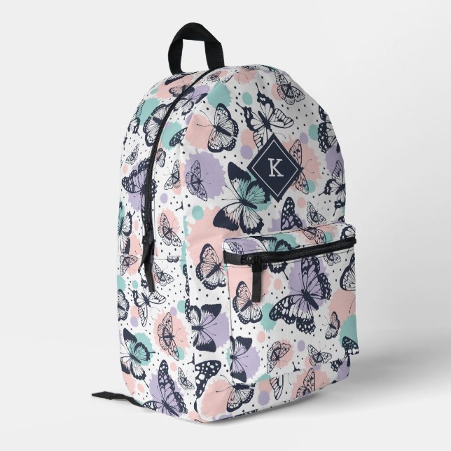 Colorful butterflies pattern printed backpack (Back Corner Left)