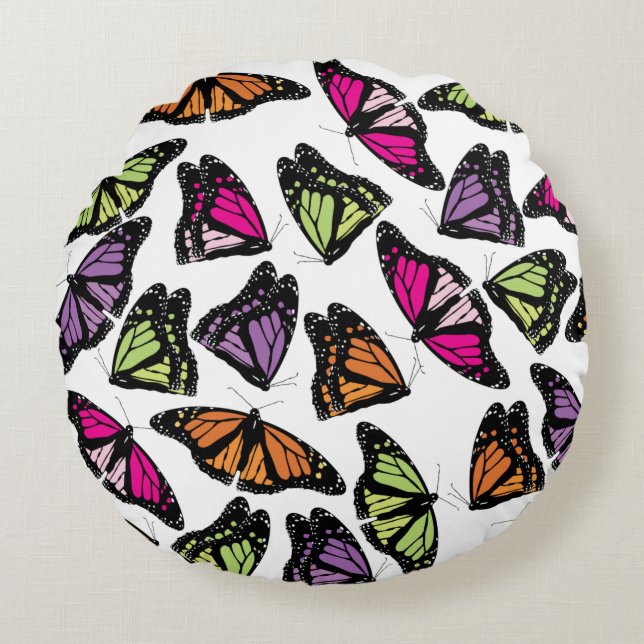 Colorful Butterflies Pattern Round Pillow (Front)
