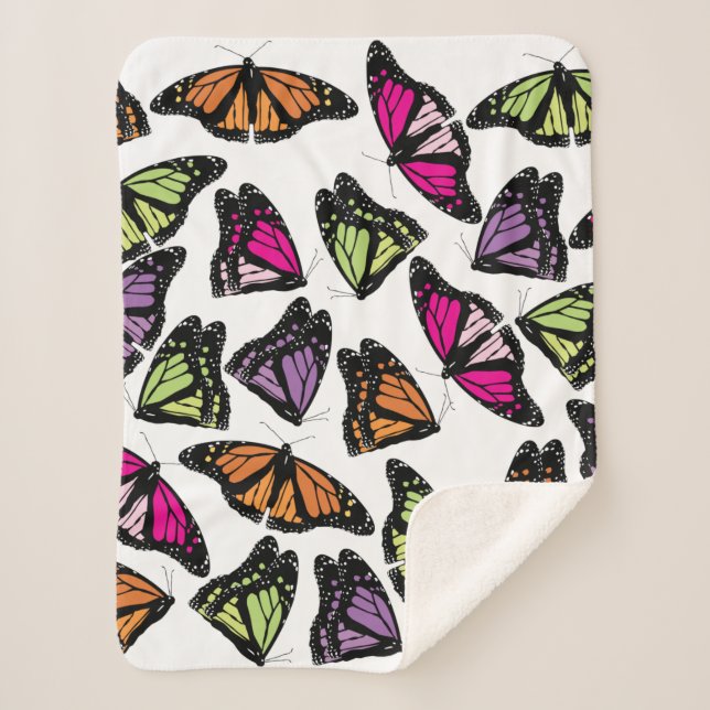 Colorful Butterflies Pattern Sherpa Blanket (Front)