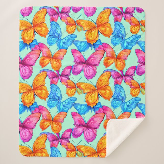 Colorful Butterflies Pattern   Sherpa Blanket (Front)