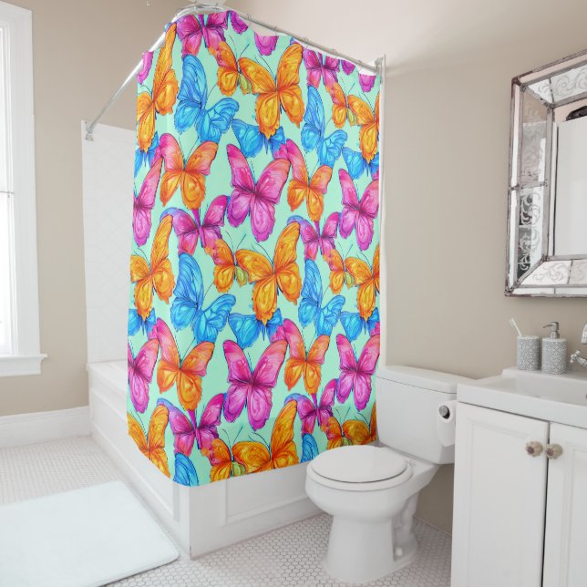 Colorful Butterflies Pattern    Shower Curtain (In Situ)