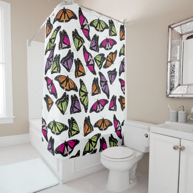 Colorful Butterflies Pattern Shower Curtain (In Situ)
