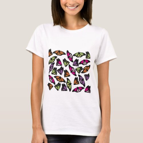 Colorful Butterflies Pattern T_Shirt