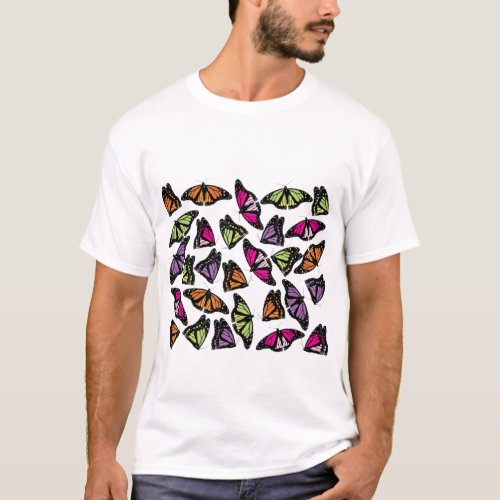 Colorful Butterflies Pattern T_Shirt