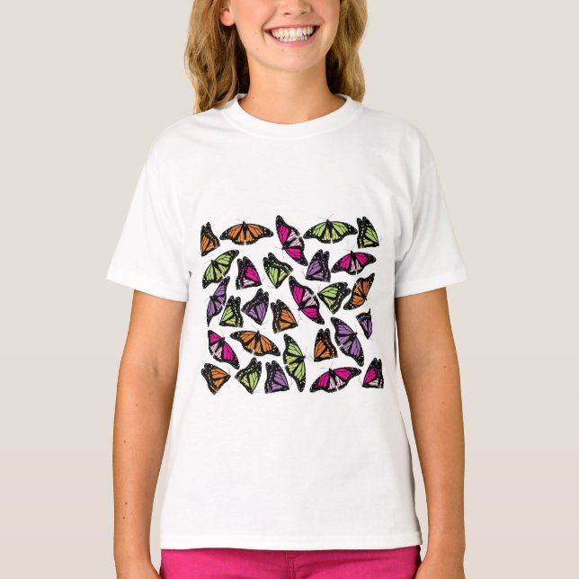 Colorful Butterflies Pattern T-Shirt (Front)