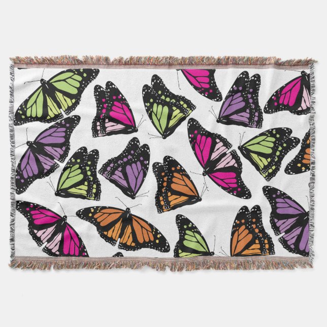 Colorful Butterflies Pattern Throw Blanket (Front)