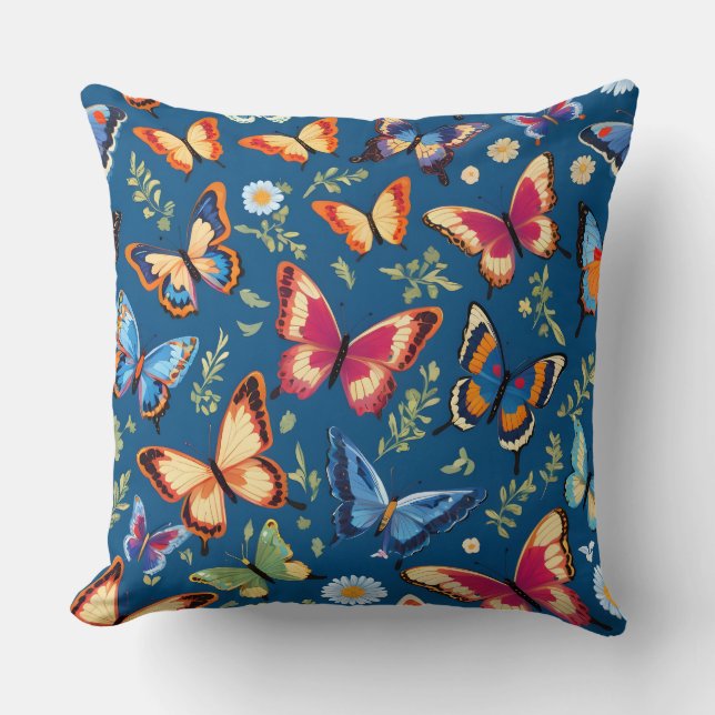 Colorful butterflies pattern throw pillow (Front)