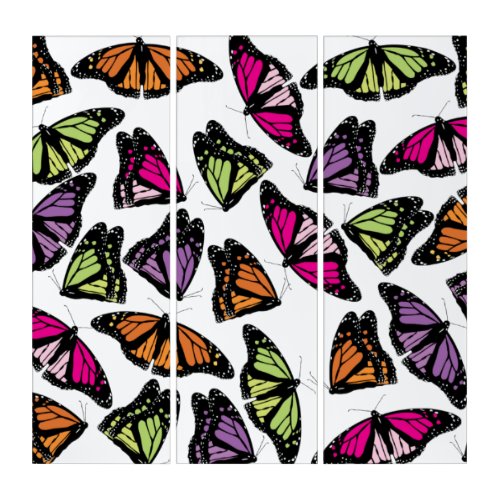Colorful Butterflies Pattern Triptych