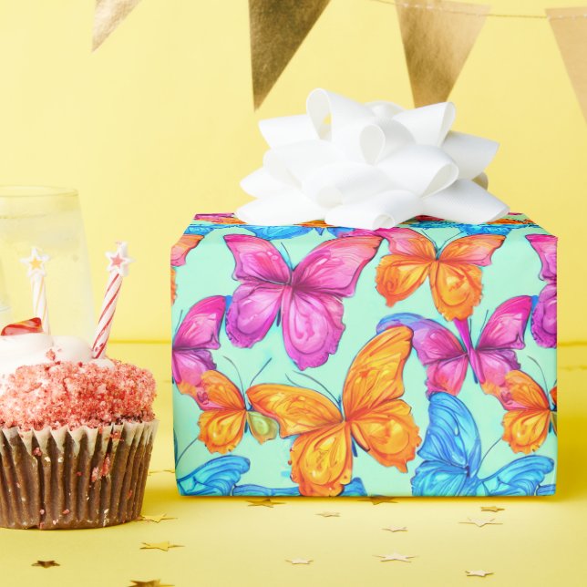 Colorful Butterflies Pattern  Wrapping Paper (Birthday Party)