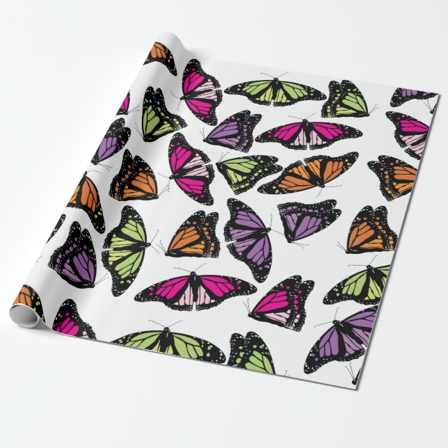 Colorful Butterflies Pattern Wrapping Paper (Unrolled)