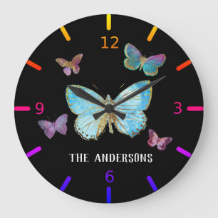 Colorful Butterflies - Personalized Large Clock