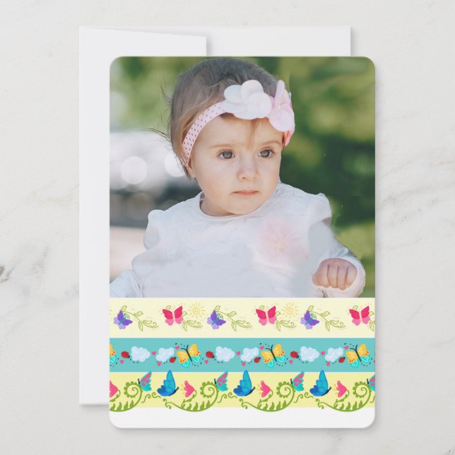 Colorful Butterflies Photo Birthday Invitation (Front)