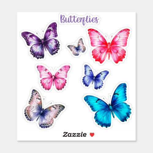 Colorful Butterflies Pink Blue Purple Vary Sizes Sticker