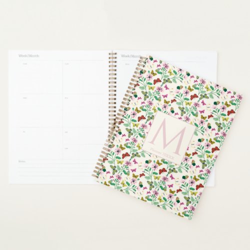 Colorful Butterflies Pink Flowers Cream Botanical Planner