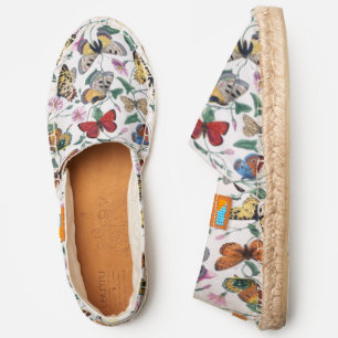 Colorful Butterflies Pink Flowers & Green Leaves Espadrilles