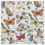 Colorful Butterflies Pink Flowers &amp; Green Leaves Fabric