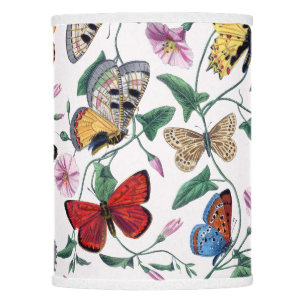 Colorful Butterflies Pink Flowers & Green Leaves Lamp Shade
