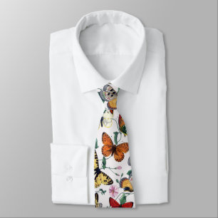 Colorful Butterflies Pink Flowers & Green Leaves Neck Tie