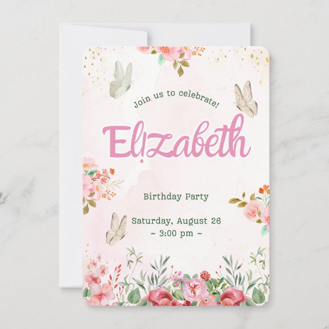 Colorful Butterflies Princess Girl’s birthday  Announcement (Front)