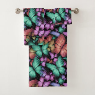 Colorful Butterflies Print Bath Towel Set