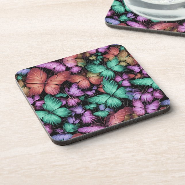 Colorful Butterflies Print Beverage Coaster (Left Side)