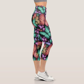 Colorful Butterflies Print Capri Leggings