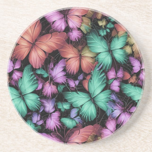 Colorful Butterflies Print Coaster (Front)