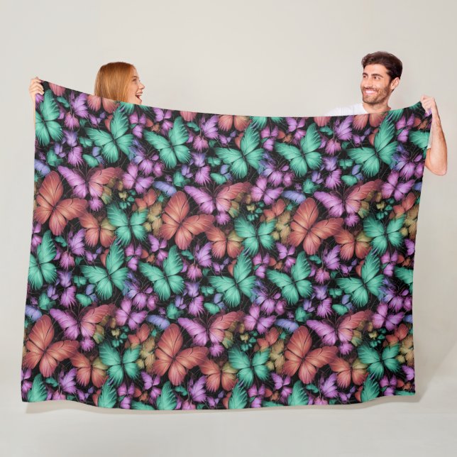 Colorful Butterflies Print Fleece Blanket (In Situ)
