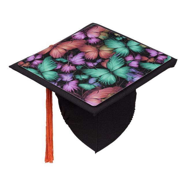 Colorful Butterflies Print Graduation Cap Topper (Angled)