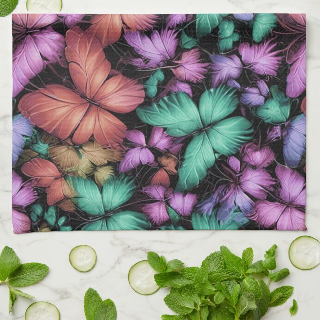 Colorful Butterflies Print Kitchen Towel (Folded)