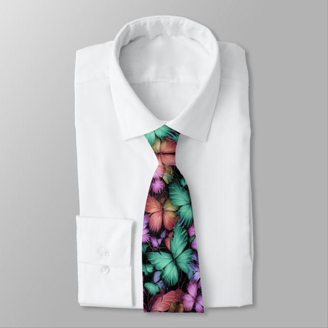 Colorful Butterflies Print Neck Tie (Tied)