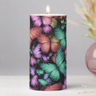 Colorful Butterflies Print Pillar Candle