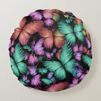 Colorful Butterflies Print Round Pillow