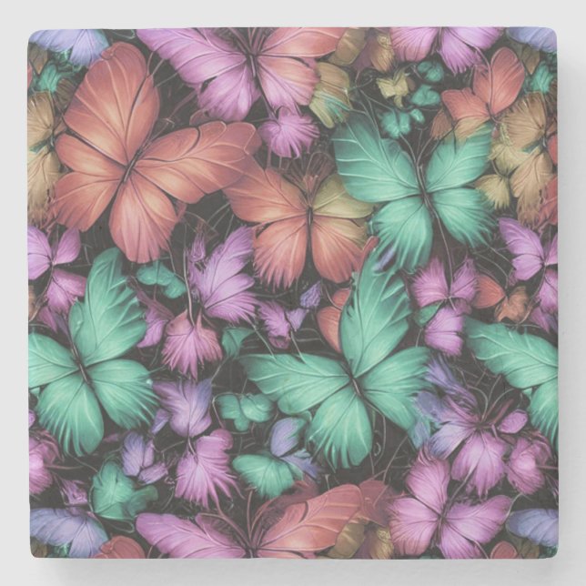 Colorful Butterflies Print Stone Coaster (Front)