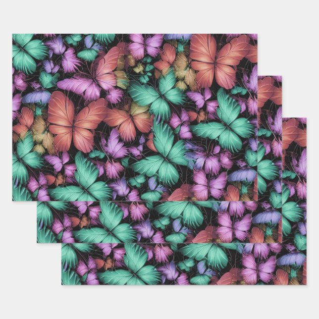 Colorful Butterflies Print Wrapping Paper Sheets (Set)