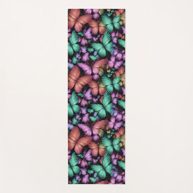 Colorful Butterflies Print Yoga Mat (Front)