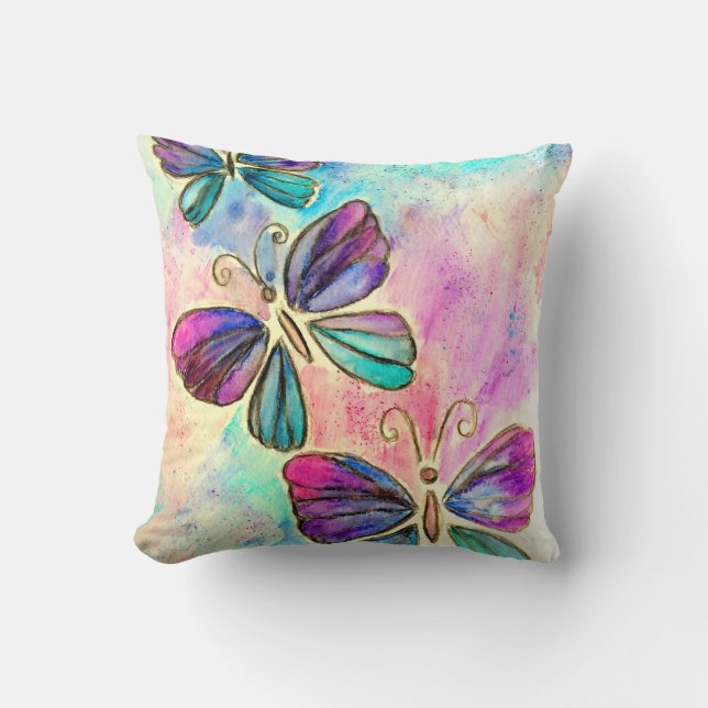 Colorful Butterflies Purple Pink Pillow Spring (Front)