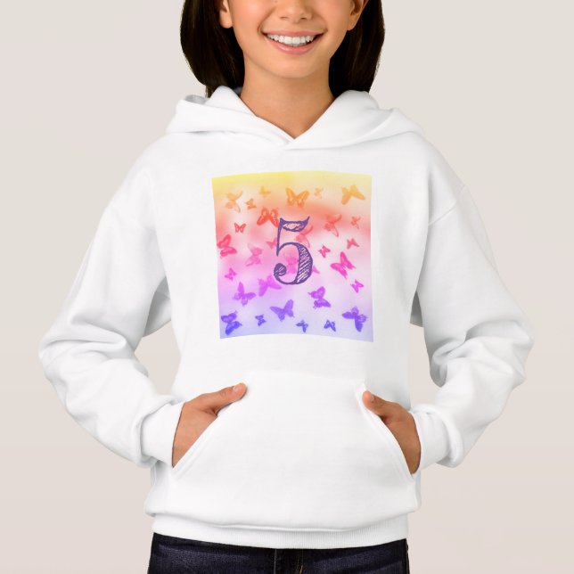 Colorful butterflies rainbow 5th Birthday girl Hoodie (Front)