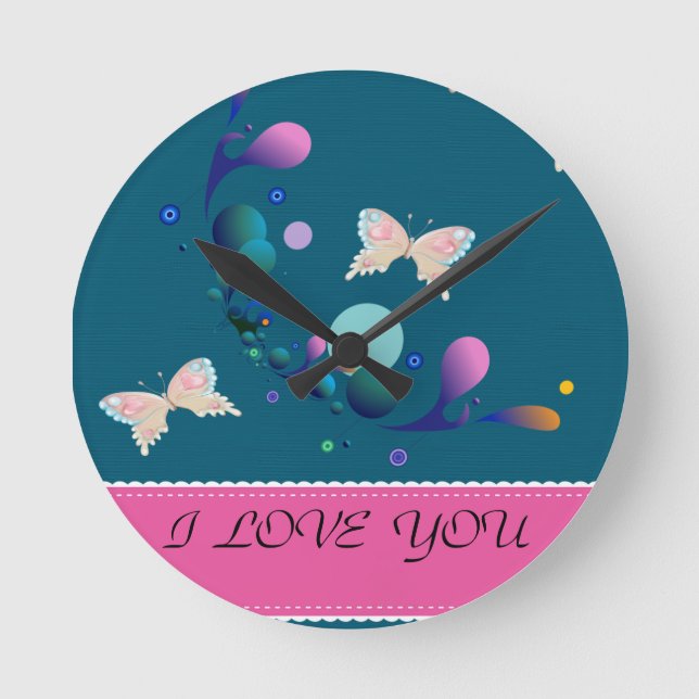 Colorful Butterflies Round Clock (Front)