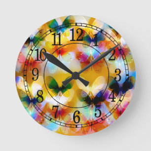 colorful butterflies round clock