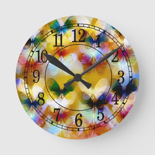 colorful butterflies round clock (Front)
