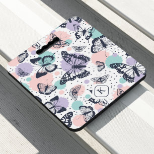 Colorful butterflies seamless pattern monogram seat cushion