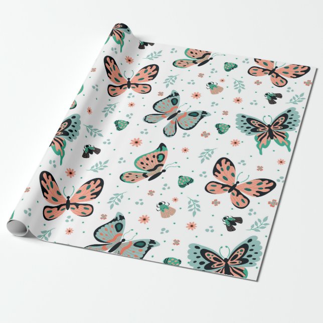 Colorful butterflies seamless pattern wrapping paper (Unrolled)
