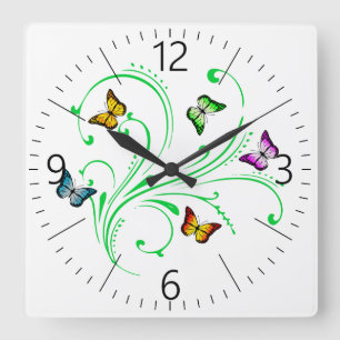 Colorful butterflies square wall clock