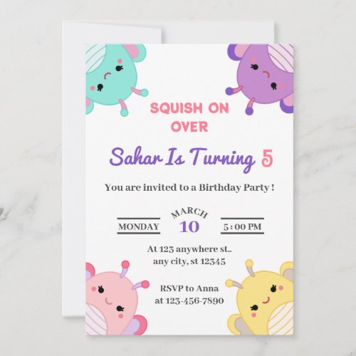 Colorful Butterflies Squishmallow Birthday Party Invitation