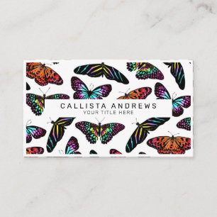 Colorful Butterflies Watercolor Pattern Monogram Business Card