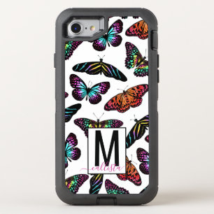 Colorful Butterflies Watercolor Pattern Monogram OtterBox Defender iPhone SE/8/7 Case