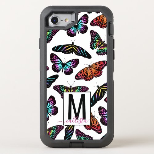 Colorful Butterflies Watercolor Pattern Monogram OtterBox Defender iPhone SE87 Case